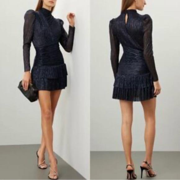 Sabina Musayev Midnight Blue Shimmer Long Sleeve Dress - Picture 1 of 7